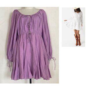 NWT $525 RHODE REN TIE FRONT COTTON MINI DRESS IN LILAC SIZE SMALL S